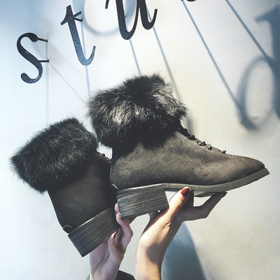 Cizme de dama cu puf din piele intoarsa ecologica in doua culori