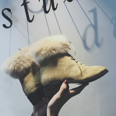 Cizme de dama cu puf din piele intoarsa ecologica in doua culori