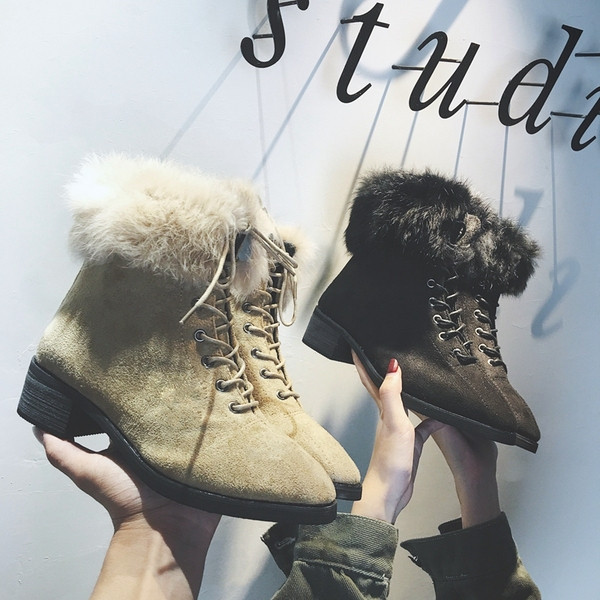 Cizme de dama cu puf din piele intoarsa ecologica in doua culori