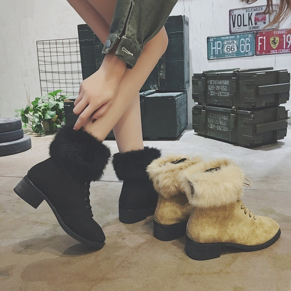 Cizme de dama cu puf din piele intoarsa ecologica in doua culori