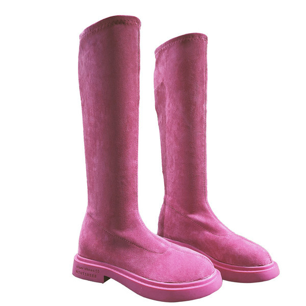 Modern női csizma öko velúrból fekete és rózsaszín színben