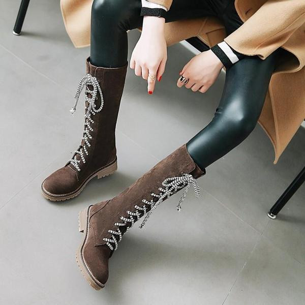 Öko velúrból készült fűzős, hétköznapi női csizma többféle színben