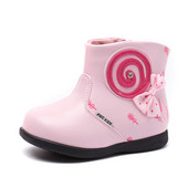 Cizme moderne pentru copii pentru fete cu element 3D in negru si roz