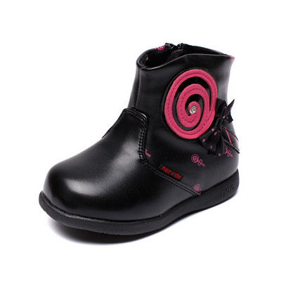 Cizme moderne pentru copii pentru fete cu element 3D in negru si roz