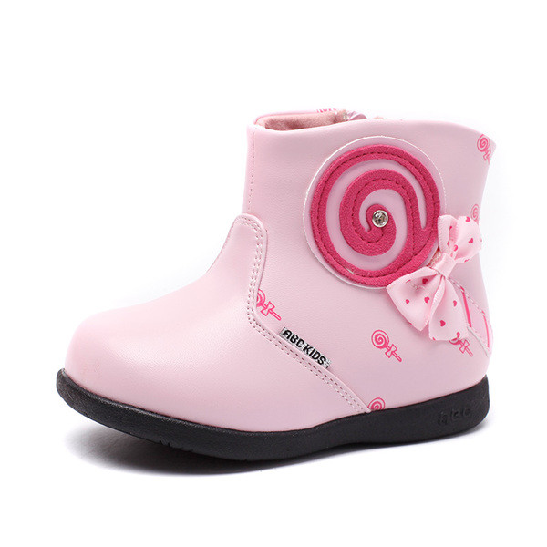 Cizme moderne pentru copii pentru fete cu element 3D in negru si roz