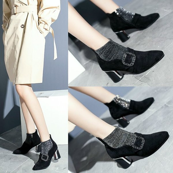 Modern női hegyes csizma vastag sarkú, két színben