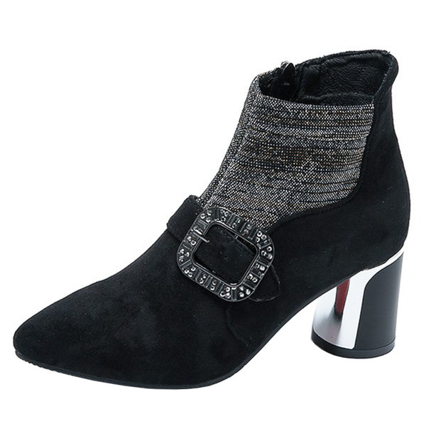 Modern női hegyes csizma vastag sarkú, két színben