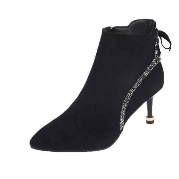 Öko velúrból készült női csizma vékony sarokkal és kövekkel, két színben