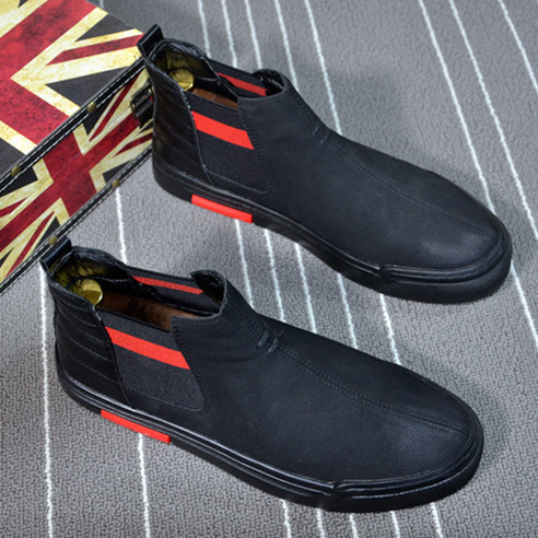 Cizme de bărbați simple de culoare neagră cu dungi roșii