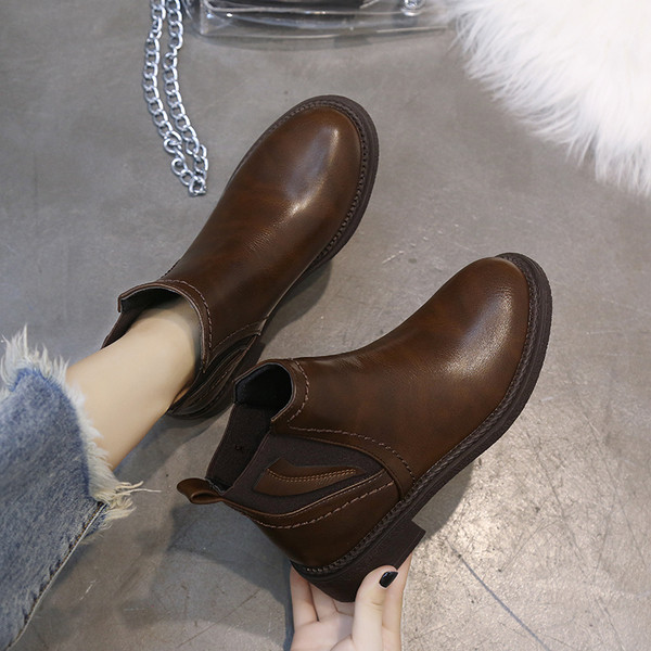 Cizme casual de dama din piele ecologica de culoare maro si negru