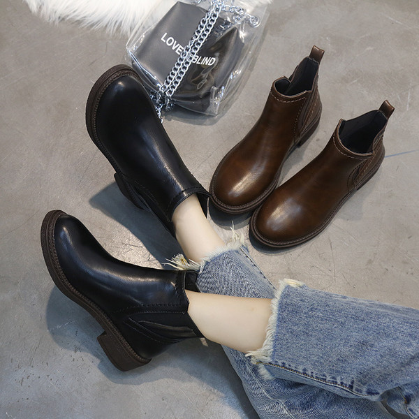 Cizme casual de dama din piele ecologica de culoare maro si negru