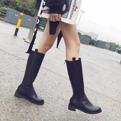 Cizme casual dama cu talpa plata din piele ecologica de culoare neagra