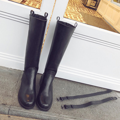 Cizme casual dama cu talpa plata din piele ecologica de culoare neagra