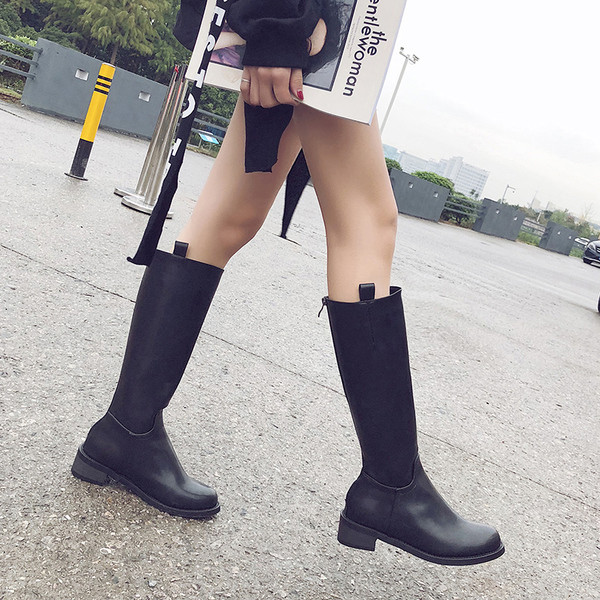 Cizme casual dama cu talpa plata din piele ecologica de culoare neagra