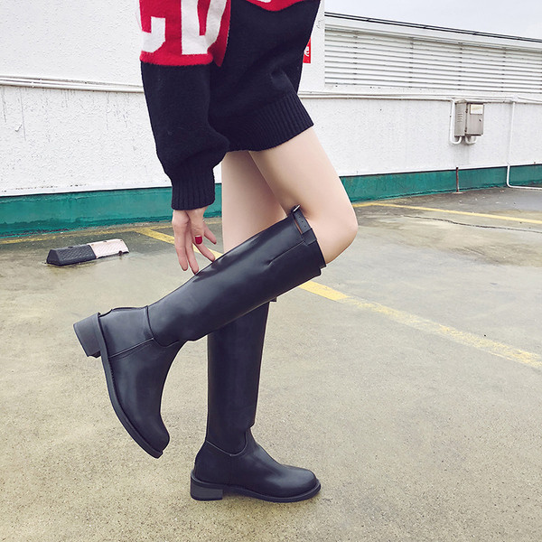 Cizme casual dama cu talpa plata din piele ecologica de culoare neagra