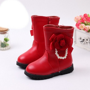 Cizme pentru copii moderne pentru fete din piele ecologica cu element 3D in mai multe culori