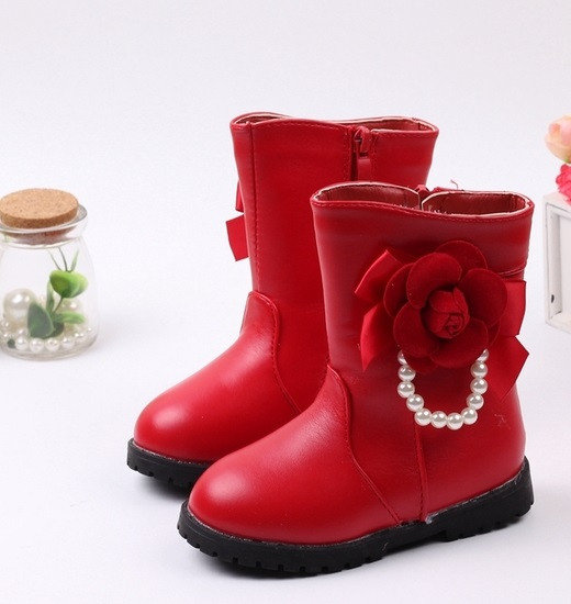 Cizme pentru copii moderne pentru fete din piele ecologica cu element 3D in mai multe culori