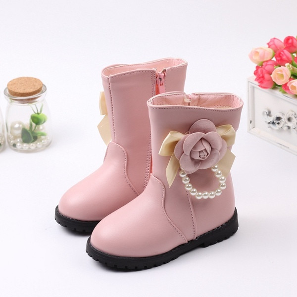 Cizme pentru copii moderne pentru fete din piele ecologica cu element 3D in mai multe culori