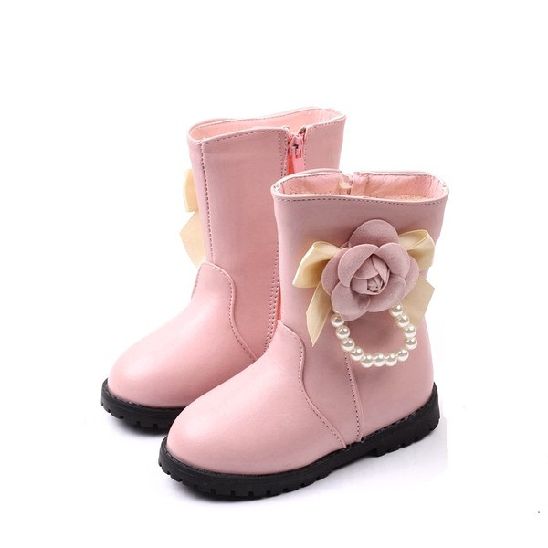 Cizme pentru copii moderne pentru fete din piele ecologica cu element 3D in mai multe culori