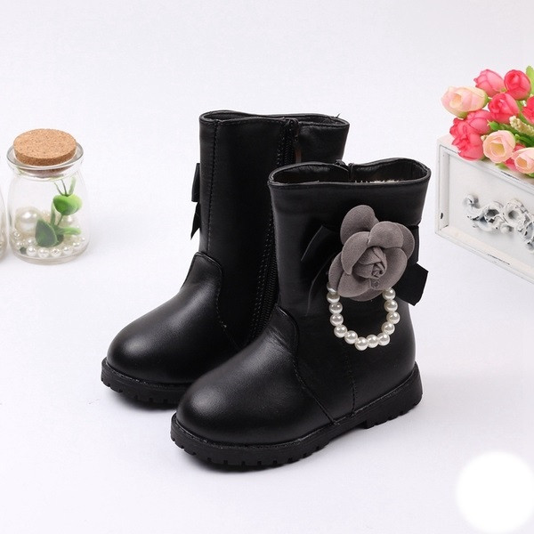 Cizme pentru copii moderne pentru fete din piele ecologica cu element 3D in mai multe culori