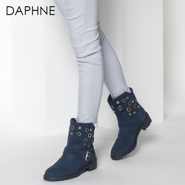 Περιστασιακές μπότες κυρίες με μεταλλικά στοιχεία σε μαύρο και μπλε χρώμα