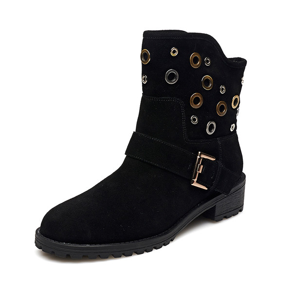 Περιστασιακές μπότες κυρίες με μεταλλικά στοιχεία σε μαύρο και μπλε χρώμα