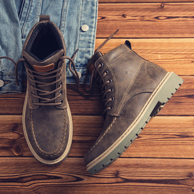 Cizme moderne barbatesti din piele ecologica cu sireturi