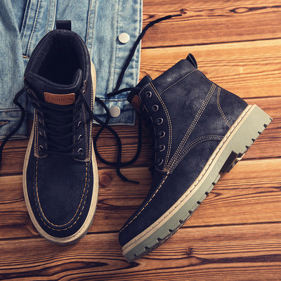 Cizme moderne barbatesti din piele ecologica cu sireturi