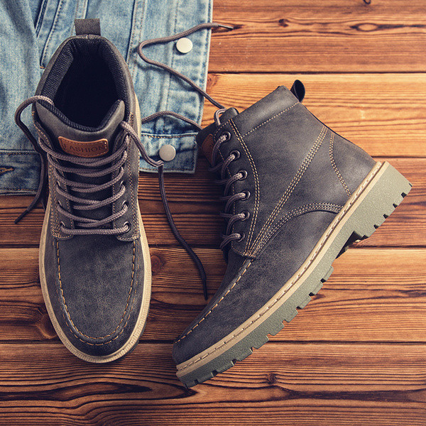 Cizme moderne barbatesti din piele ecologica cu sireturi