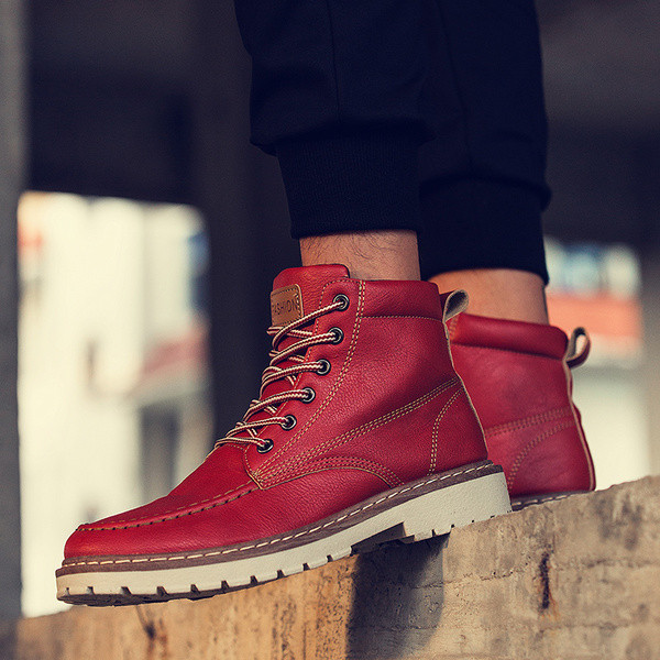 Cizme moderne barbatesti din piele ecologica cu sireturi