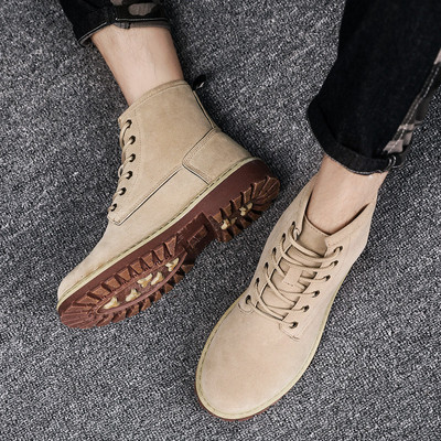 Cizme moderne barbatesti din piele intoarsa ecologica in doua culori