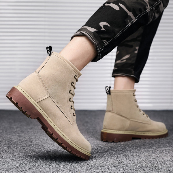 Cizme moderne barbatesti din piele intoarsa ecologica in doua culori