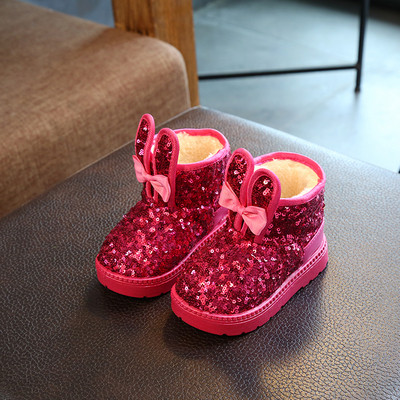 Cizme de iarna pentru fete cu paiete si element 3D