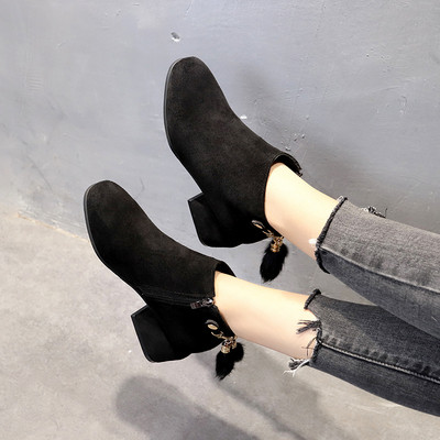 Cizme casual dama din piele intoarsa ecologica cu element de puf in doua culori