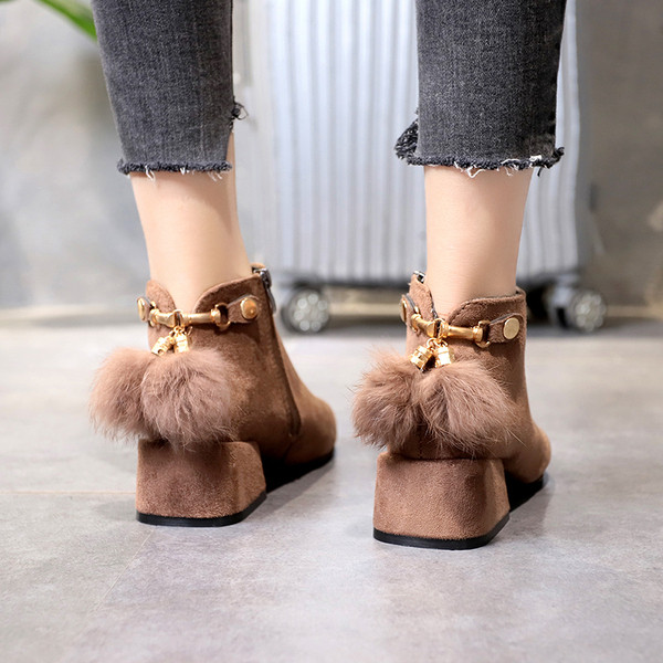 Cizme casual dama din piele intoarsa ecologica cu element de puf in doua culori