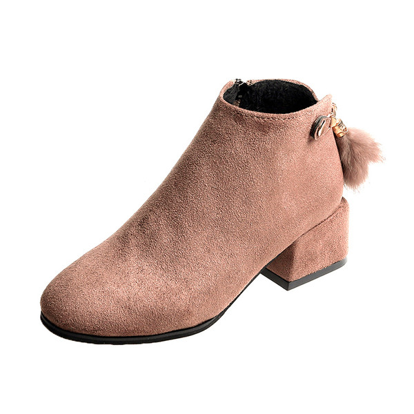 Cizme casual dama din piele intoarsa ecologica cu element de puf in doua culori