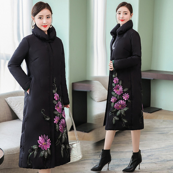 Stílusos téli női hosszú fekete kabát