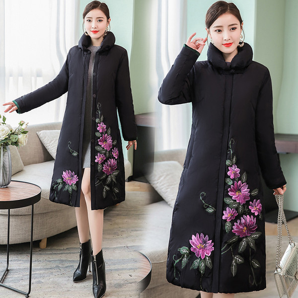 Stílusos téli női hosszú fekete kabát