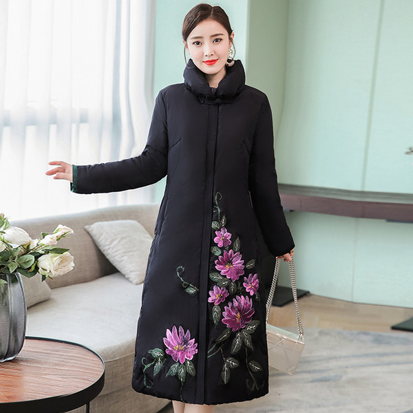 Stílusos téli női hosszú fekete kabát