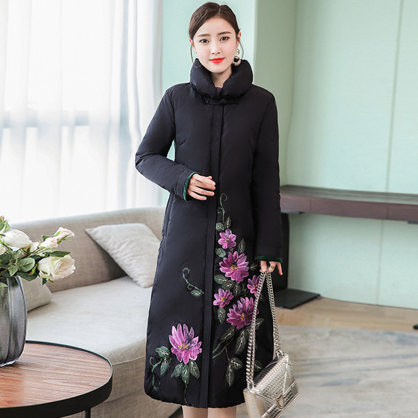 Stílusos téli női hosszú fekete kabát