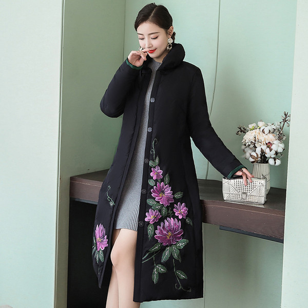 Stílusos téli női hosszú fekete kabát