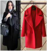 Palton de iarnă de damă model larg în negru și roșu