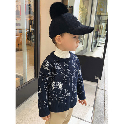 Modern, kék színű gyerekpulóver fiúknak