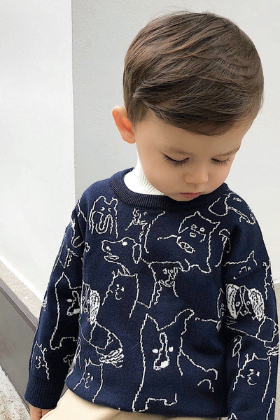 Modern, kék színű gyerekpulóver fiúknak