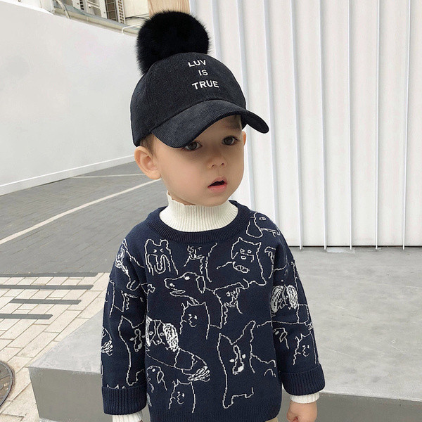 Modern, kék színű gyerekpulóver fiúknak