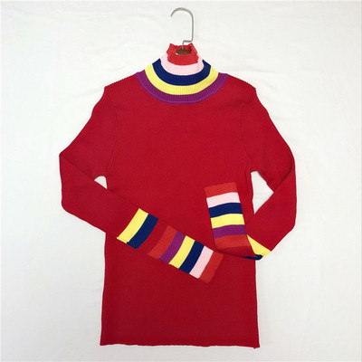 Modern női pulóver magas gallérral, színes szalagokkal több színben