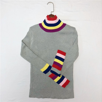 Modern női pulóver magas gallérral, színes szalagokkal több színben