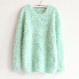 Női pehely pulóver O-nyakkal, több színben