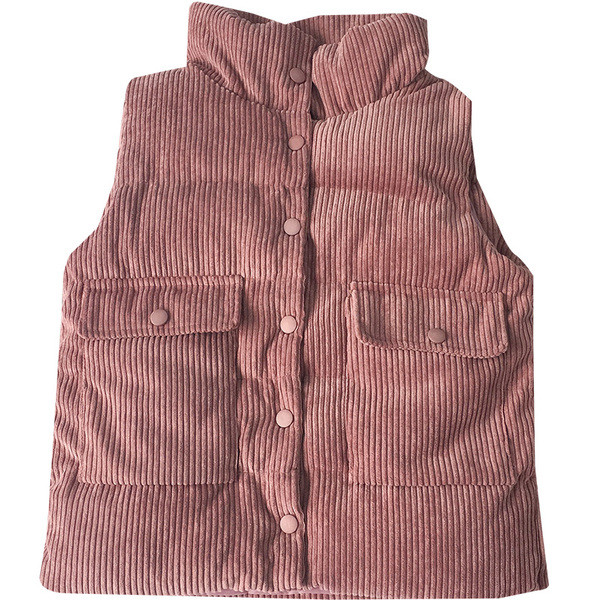 Modern női mellény fehér, rózsaszín és barna zsebekkel