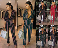 Salopetă elegantă de damă în dungi, cu decolteu în V, în mai multe culori